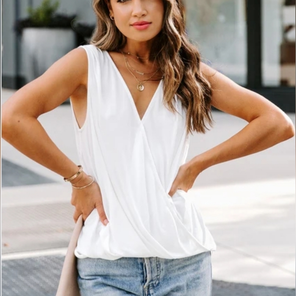 Ladies White Flowy Tank